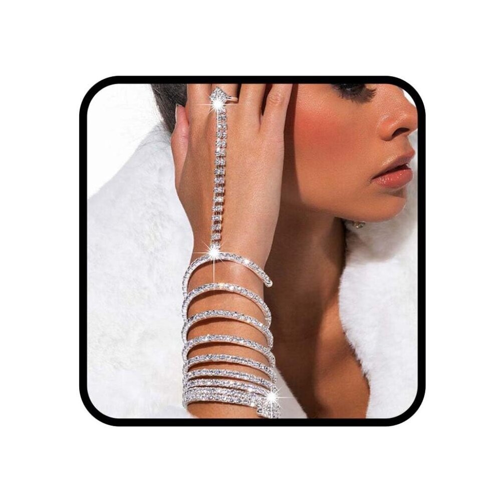 Rhinestone Hand Harness Silver Crystal Jewelry Chain Bracelet For Women